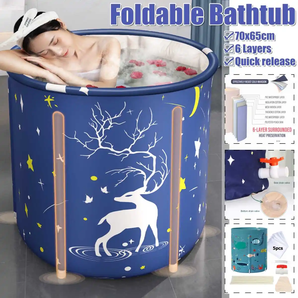 

Portable Foldable Bathtub Thickened Adult Bathtub Home Single SPA Massage Pool Bathing Bucket Indoor Outdoor Bathroom Products