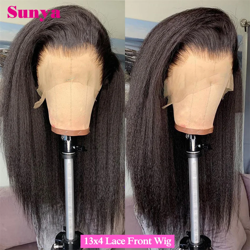 

13X4 HD Kinky Straight Lace Front Human Hair Wig For Women Raw Indian Yaki Transparent Lace Frontal Wig Pre Plucked Closure Wig