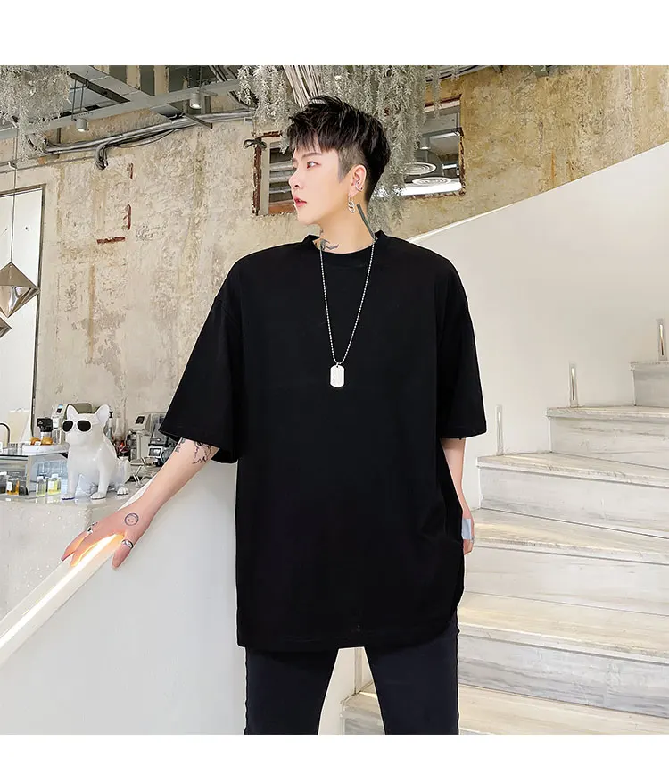 

Large Size Summer Personalized Patchwork Design Loose Short Sleeve T-shirt Fashion Men's Niche Simple Base Coat Mens T Shirts