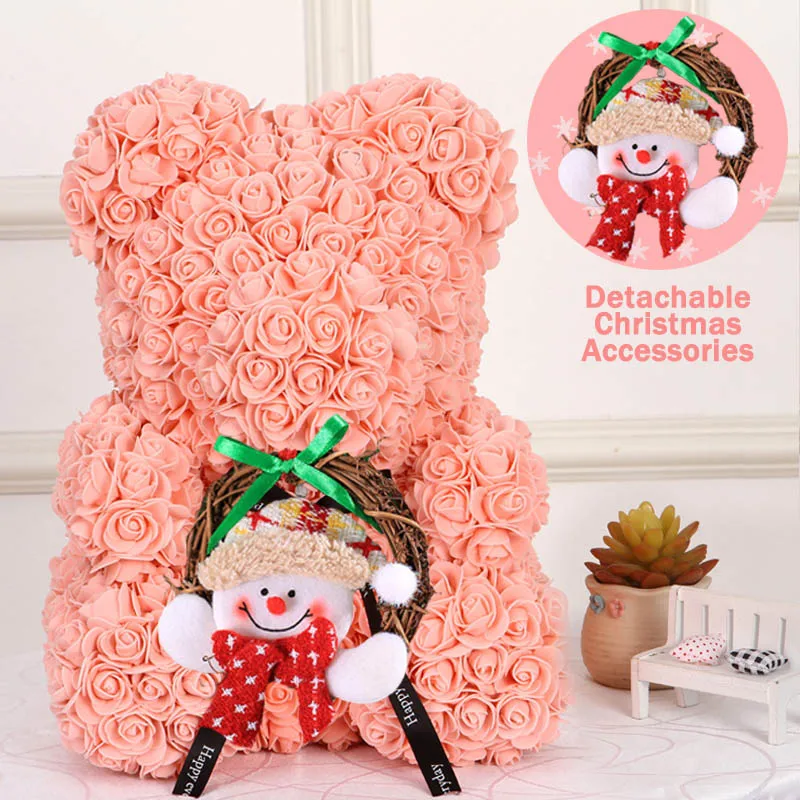 Indy Pink 40cm Christmas Gift 40cm Red Bear Rose Artificial Soap Roses Teddi Bear Eternal Flower Valentine Garland Gift Girl Friend Snowman - Цвет: Indy Pink 40cm
