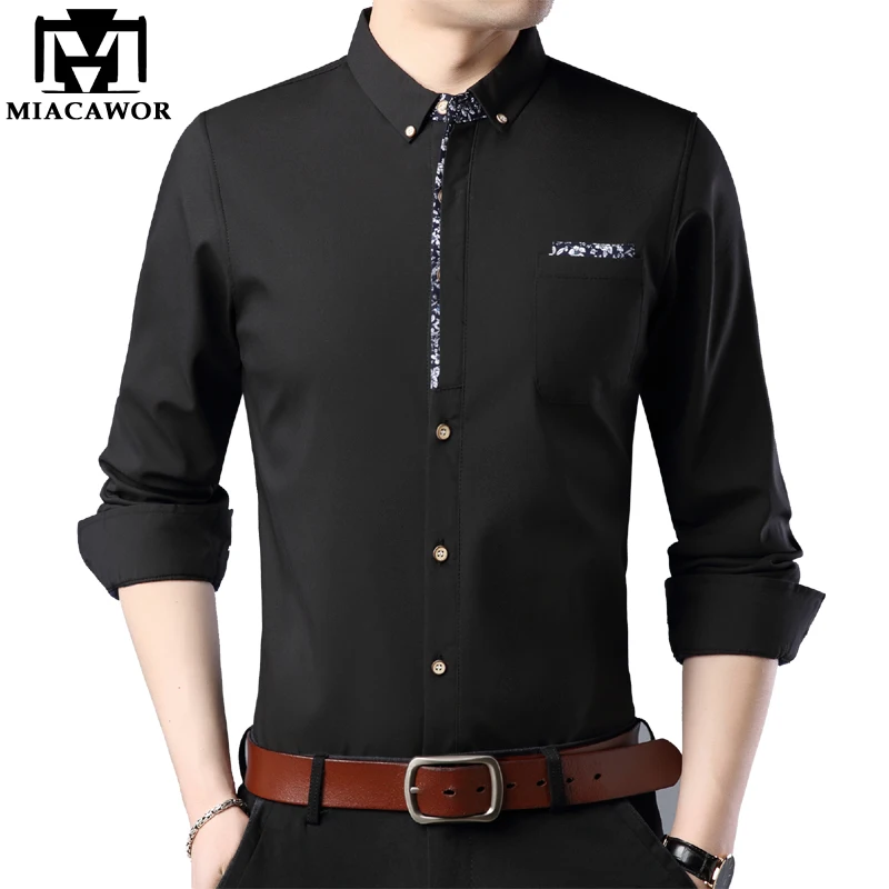 

MIACAWOR New 2020 Spring Long Sleeve Shirts Men Fashion Print Shirt Male Slim Fit Casual Chemise Homme C570