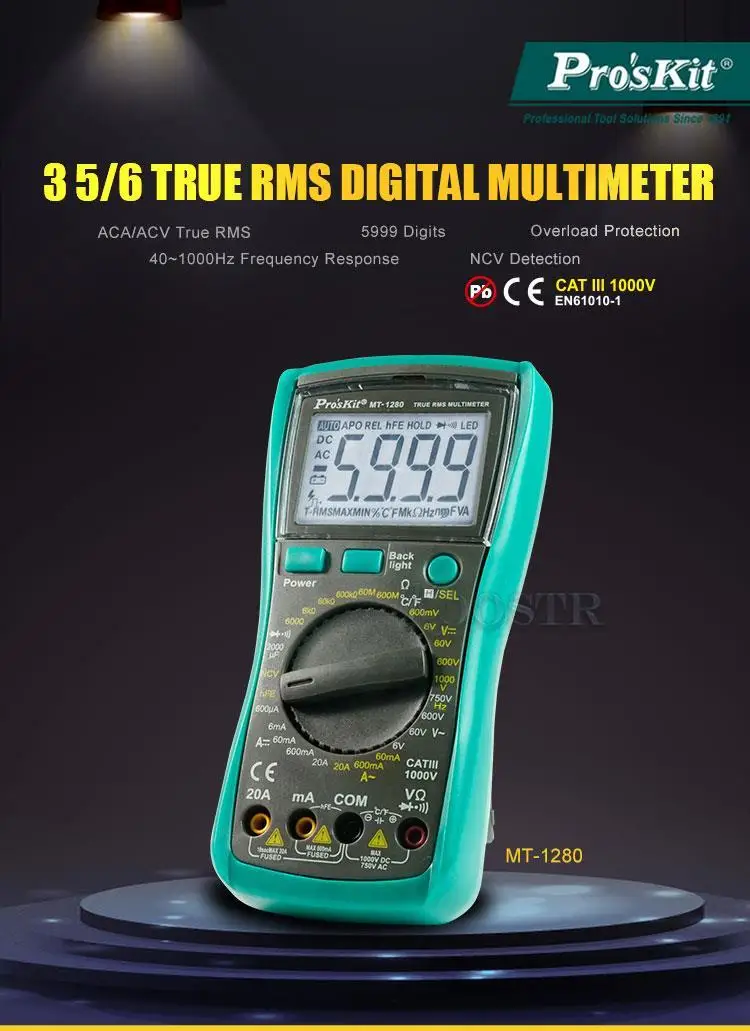 Pro'skit MT-1280 3 5/6 true RMS высокоточный автоматический цифровой дисплей анти-горение
