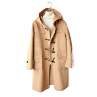 womens autumn winter woolen coat fashion double faced overcoat horn buckle jacket mid length vintage minimalist woolen outwear