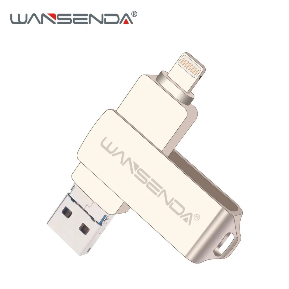 Серебристый WANSENDA Usb 3,0 USB флеш-накопитель 128 Гб OTG флеш-накопитель 32 Гб 64 Гб Флешка 3 в 1 микро Usb флешка для iPhone/Android/PC - Цвет: Серебристый