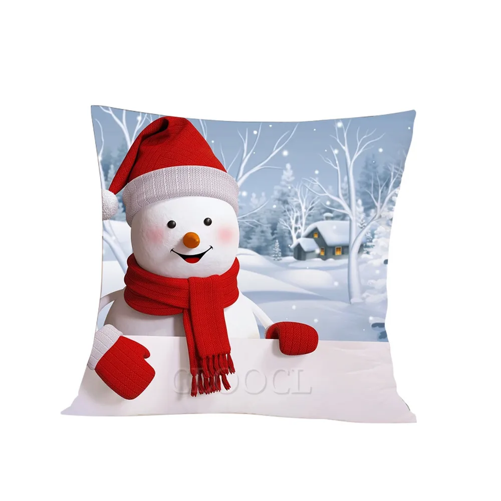 

CLOOCL Christmas Pillow Cases Cartoon Snowman Red Hat Scarf Gloves Print Festival Party Pillow Cover For Bedroom Car Sofa