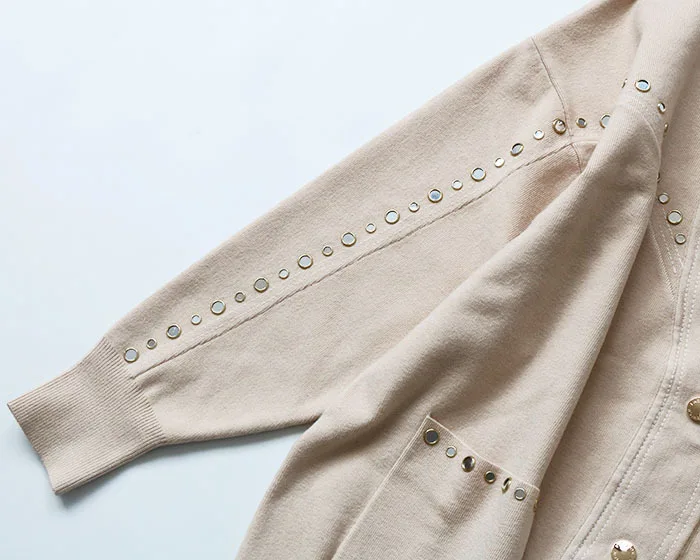 

2020 Autumn New Sweater Coat Rivet V-neck Sequined Knitted Cardigan