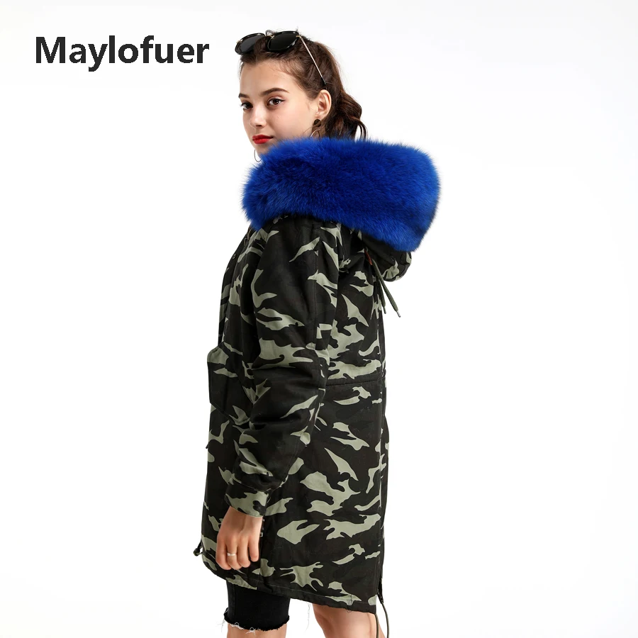 Парка Maylofuer из натурального Лисьего меха по хорошей цене камуфляжная женская