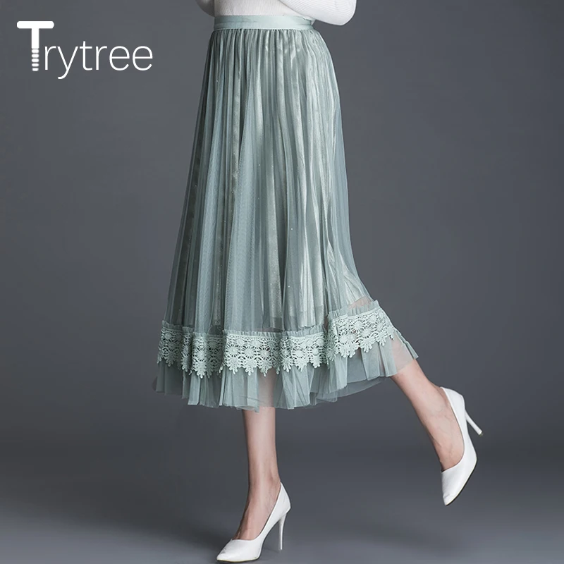 Trytree 2020 Весенняя Повседневная Женская юбка с высокой талией модные юбки из
