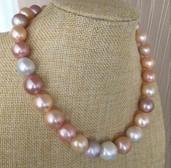 ?? 13-14 ミリメートル南洋バロックゴールドピンクパープルマルチカラー真珠のネックレス 18 インチ