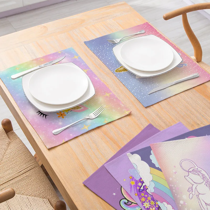 

Placemat Cartoon Unicorn Rainbow Printed Waterproof Table Mats Napkins Simple Design Tableware Kitchen Dining Pads 32*42cm/pc