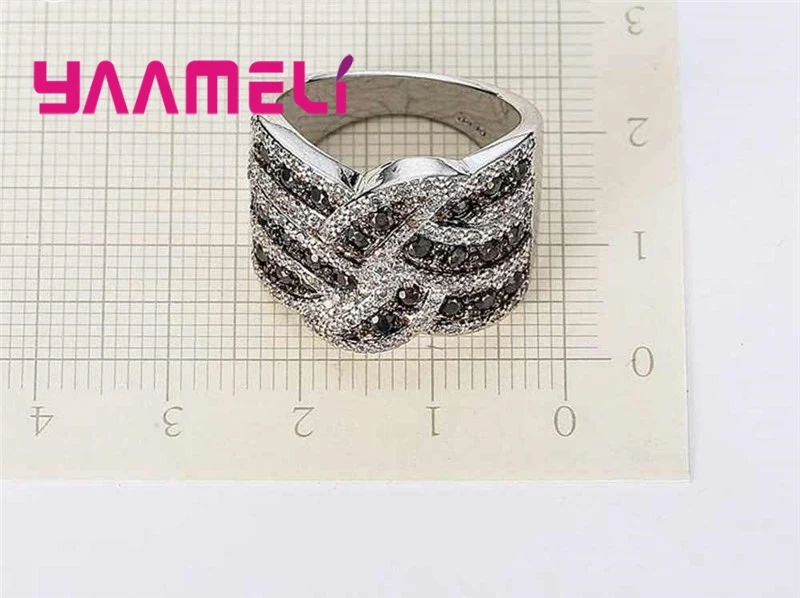

Hot Sale White Black Cross Ring Wide Knot Loop Jewelry 925 Sterling Silver Women Girls Christmas Gifts Drop Shipping