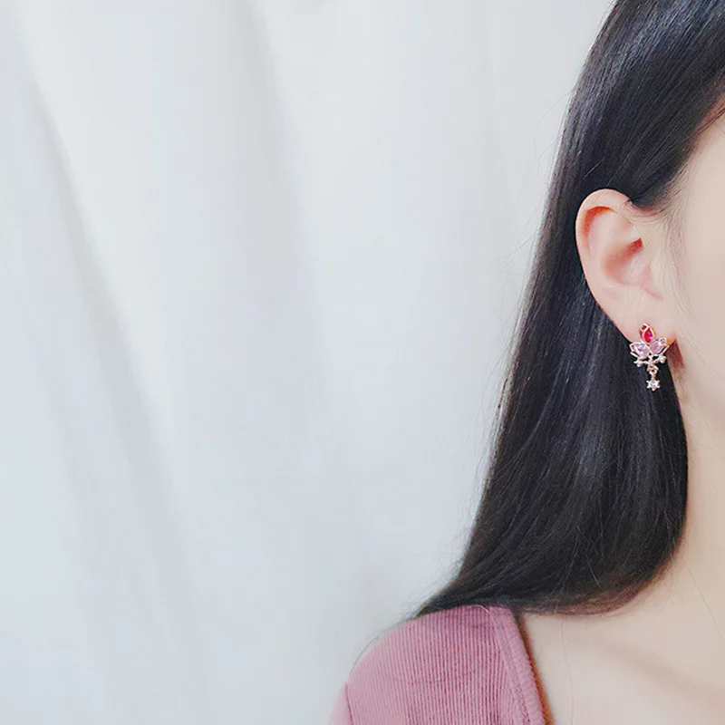 Женские серьги гвоздики с цветами Элегантные корейские вечерние кристаллами