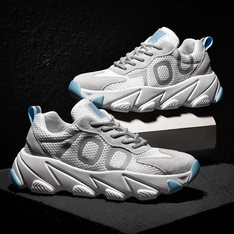 

AQLOAC New Luminous Sneakers Women Men Leather + Mesh Summer Chunky Sneakers Platform Shoes Ladies 700 Reflective Jogging Shoes