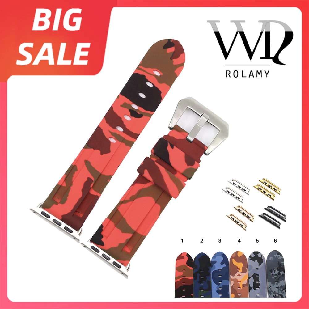 

Rolamy 38 40 42 44 мм топ Камуфляжный оранжевый красный водонепроницаемый силиконовый резиновый сменный ремешок для наручных часов петли для Iwatch с...