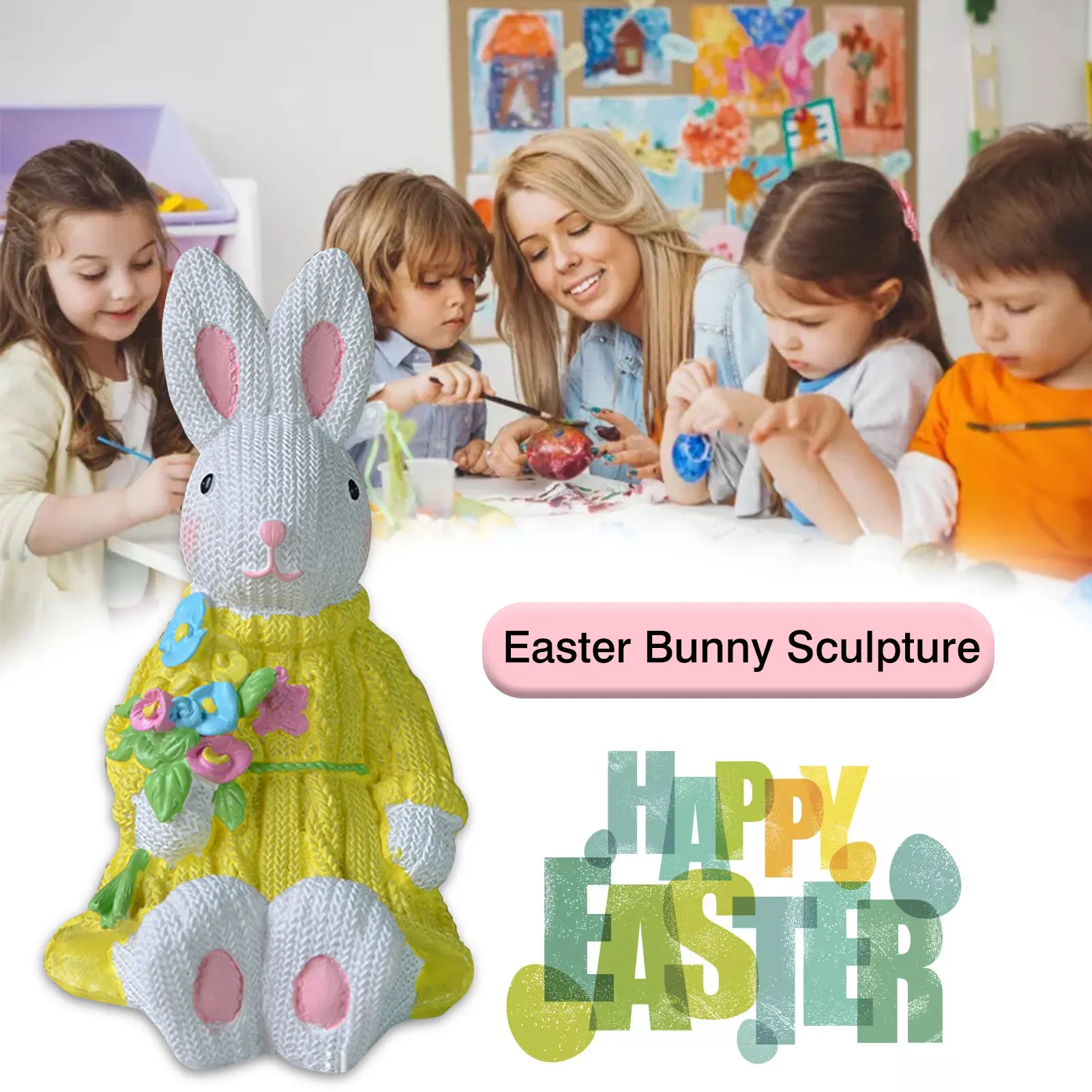 

15cm Artificial Easter Resin Bunny Sculpture Cute Home Office Desktop Decor Home Garden Decoration Easter Theme Party Supplies