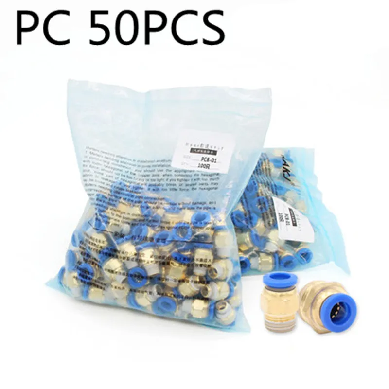 

50PCS PC Pneumatic Fitting Air Connector Quick Connecors Fitttings PC4-M5 PC4-01 PC6-01 PC6-02 1/8" 1/4" 3/8" 1/2" Male Thread