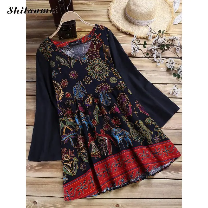 

Vintage Flower Women Pullover Blouses Plus Size S-5xl Floral Cotton Long Sleeve Casual Tops Shirts Elegant Retro Blusa Mujer