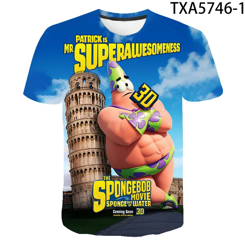 

2021 New Summer Cartoon Anime Sponge Movie Print 3D T-Shirt Men Women Children Summer Cool Boy Girl Kids Tops Tee