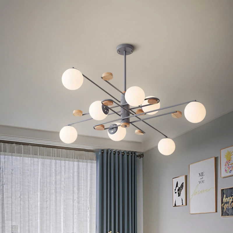 

New nordic magic bean restaurant pendant lamp art wood iron modern living room bedroom hanging light fxitures