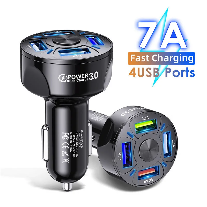 

4USB Car Charger Universal Phone Multi Port Fast Charging Adapter For iPhone12 11 Pro Max Samsung S20 Huawei P40 P30 P20 Xiaomi