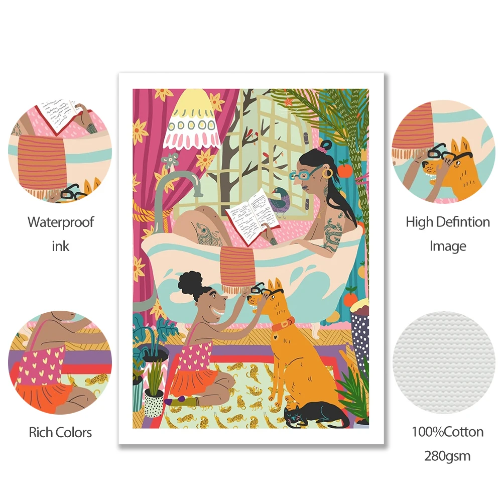 Абстрактные постеры в стиле ретро с художественной печатью Мама ванной живопись