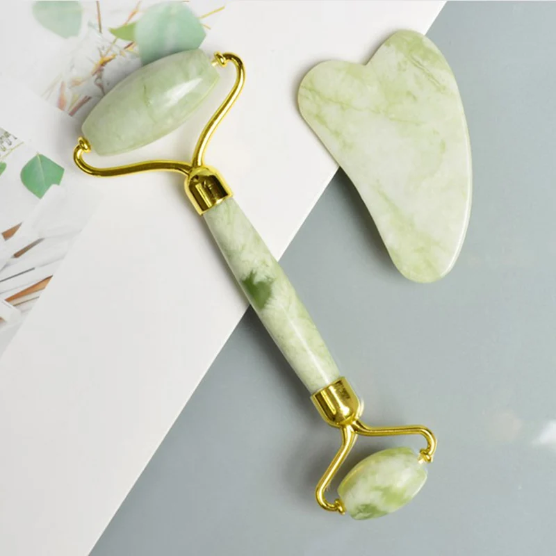 

Roller And Gua Sha Tools By Natural Jade Scraper With Stones For Body Facial Ski
