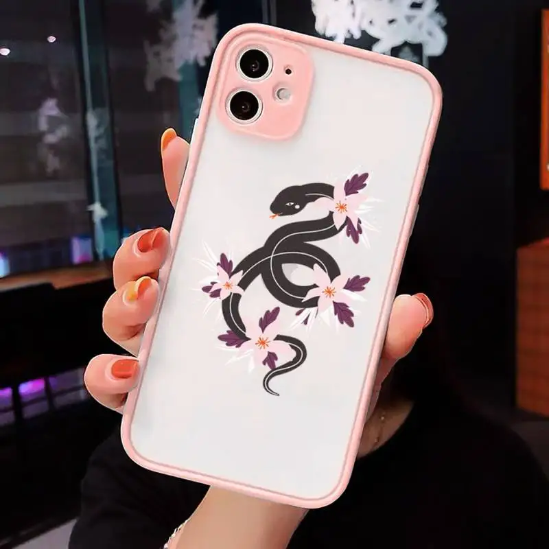 

Hand Snake Phone Cases Matte transparent For Pink iPhone 12 Mini 11 Pro XR XS Max 7 8 Plus X Back Cover