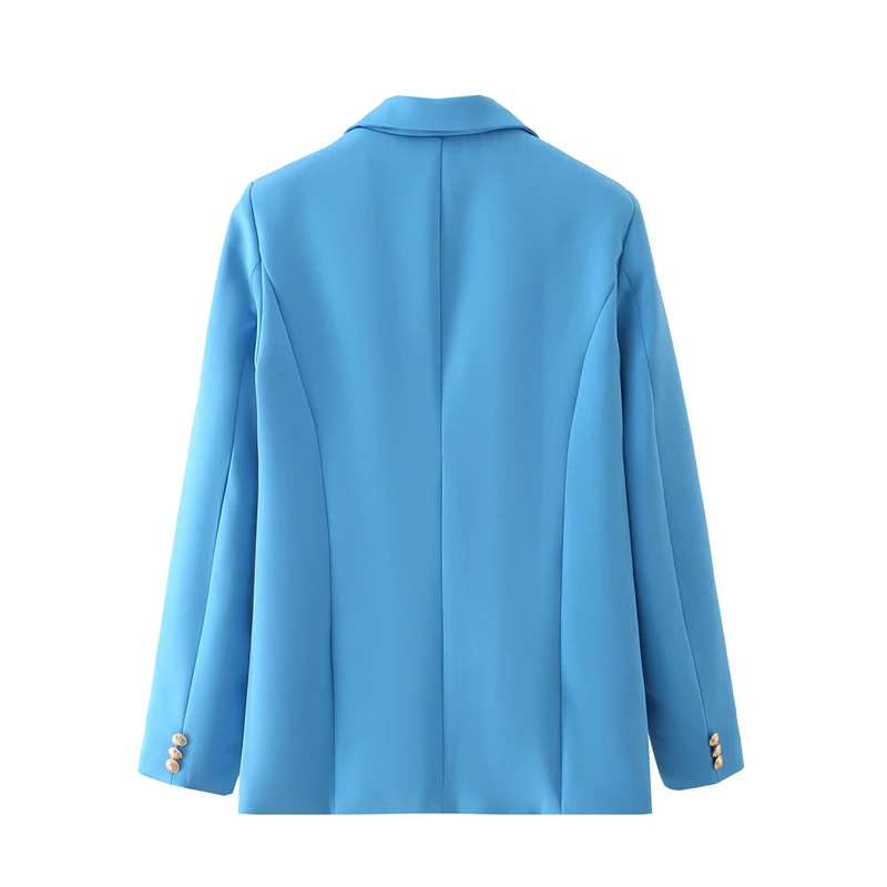 

Spring and autumn women's casual solid color double-breasted pocket decorative jacket