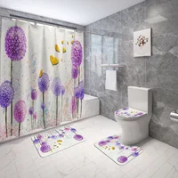 Fashion Color Dandelion Shower Curtain Butterfly Flower Fabric Bathroom Curtains Set Non-Slip Rugs Toilet Lid Cover and Bath Mat