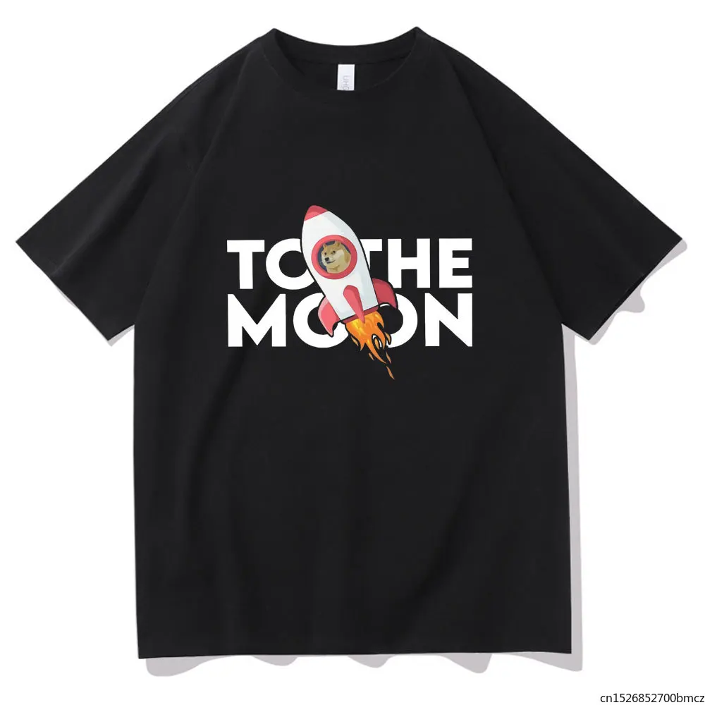 

To The Moon Rocket Dogecoin Bitcion Art Satoshi Nakamoto T Shirt Vintage Oversized O-Neck Fashion Loose Streetwear