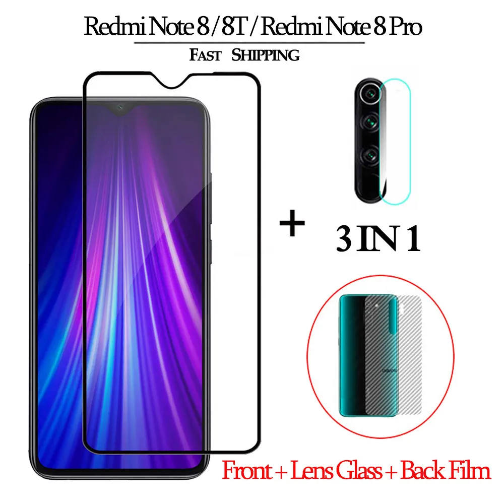 3-в-1 закаленное cтекло-редми-ноут-8-про cтекло Redmi-Note-8-Pro Экран протектор объектива cтекло Стикеры для Xiaomi Redmi Note 8 8T прозрачная наклейка на заднюю часть cтекло на редми нот 8 про cтекло redmi note8 pro