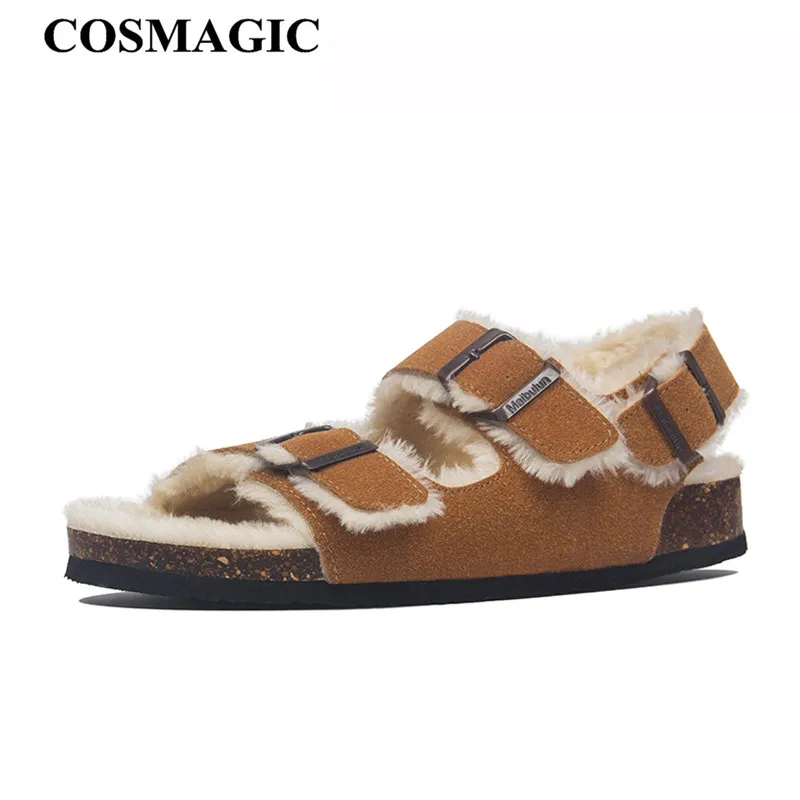 COSMAGIC 2021 новые осенние овечьим мехом Сандалии на пробковой подошве Осенняя