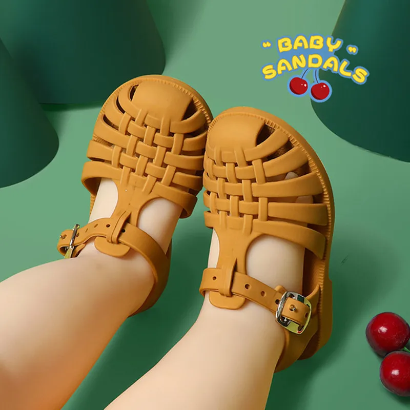 

New Arrivals 2021 Summer Kids Girls Roman Sandals Jellies Plastic Solid Outdoor Children Baby Sandals Shoes Soft Sole Antiskid