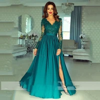 chenxiao new 2022 sexy v neck formal evening dress long sleeve prom party dress side split longo party gown custom made
