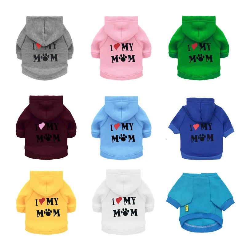Pawstrip/XS-L Одежда для маленьких собак; худи для домашних собак с надписью «I Love Mom»; пальто с тонкой флисовой подкладкой; теплая одежда для щенков; зимняя куртка для собак