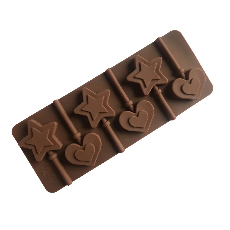 

6 hole silicon chocolate lollipop mold , heart and star shape, diy home bake tool