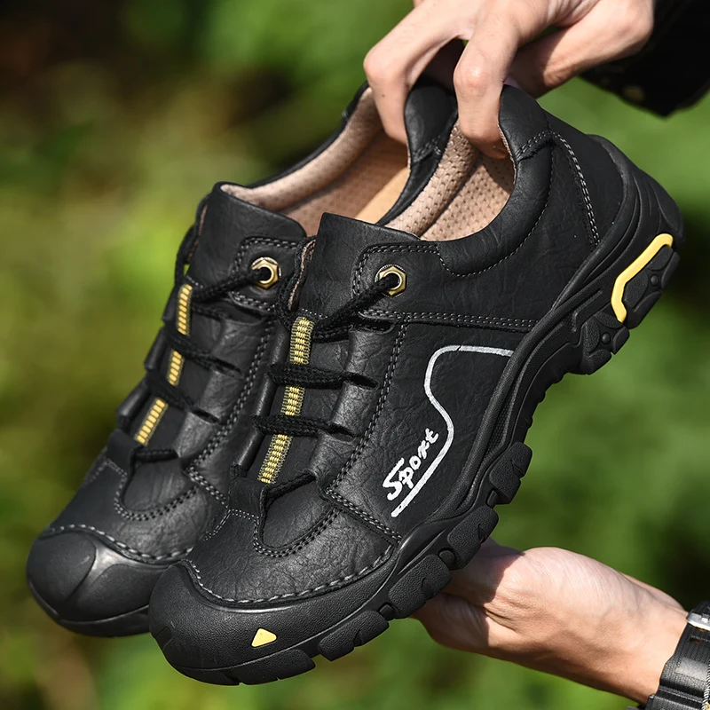 Мужские треккинговые ботинки из натуральной кожи походные удобные кроссовки для