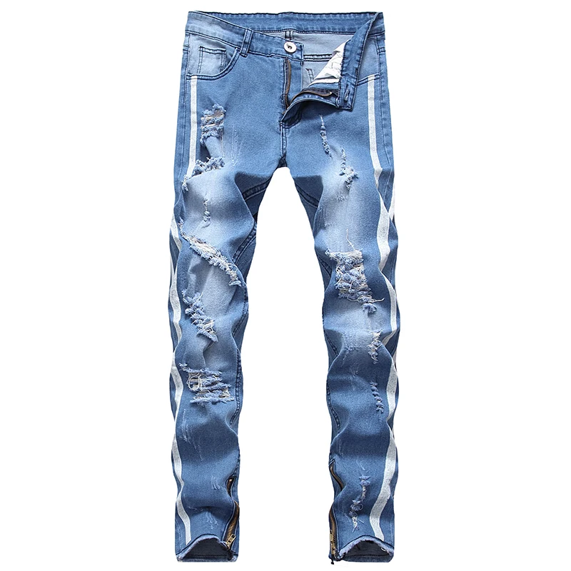 

New Foreign Trade Men's Jeans Men's Fashion Personalized Printing Slim Fit Leggings