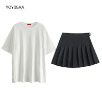 Summer Tshirt Skirt Women Two Piece Sets Casual Outfits Oversize Ladies Girls T-shirts High Waist Skirts Suits Fashion Tracksuit