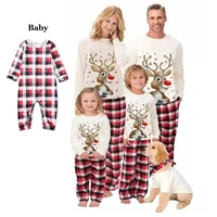 christmas deer pajamas set plaid family matching outfits father mother kids baby sleepwear xmas mommy and me pjs clothes 2021