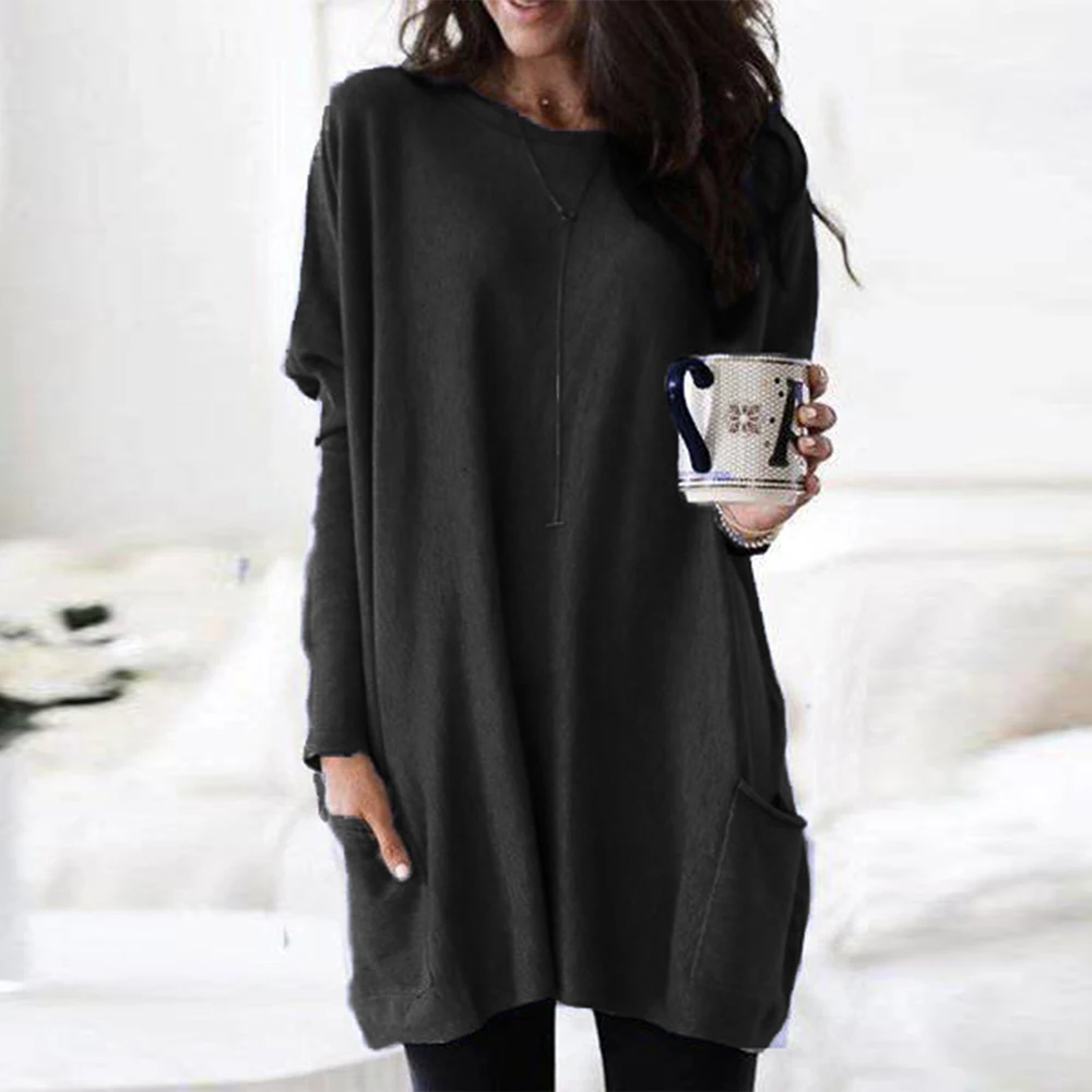 Большие размеры Женская мода с длинным рукавом Повседневная Свободная футболка