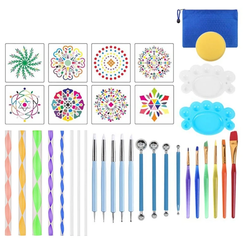 

C5AB 35 PCS Mandala Pottery Dotting Tool Embellishment Pen Ballpoint Pen Embossing Nail Distribution Pen Set Nail Tools