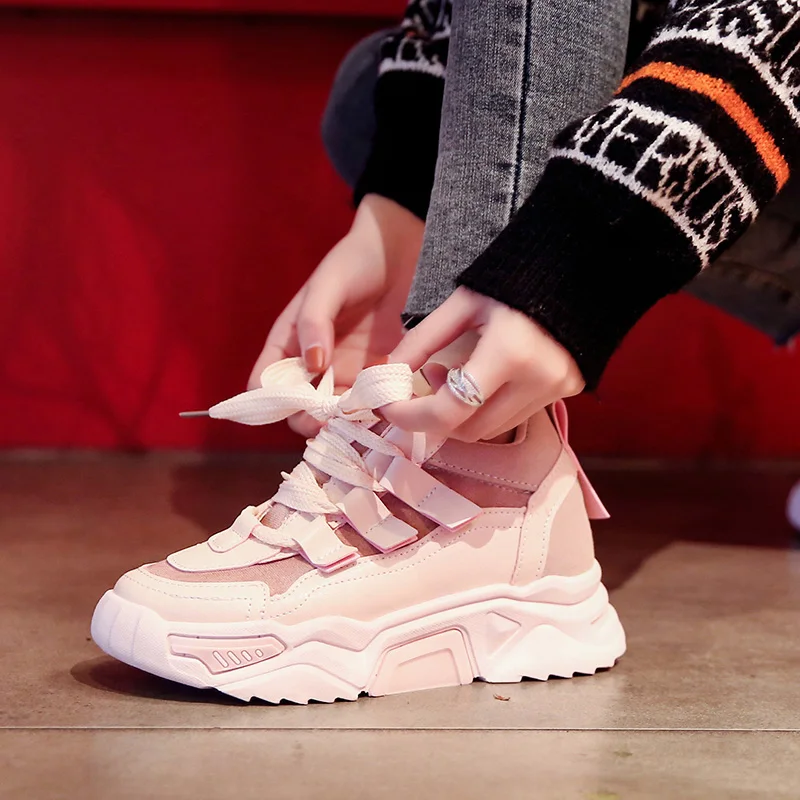 Кроссовки женские сетчатые повседневная обувь на платформе плоская массивная