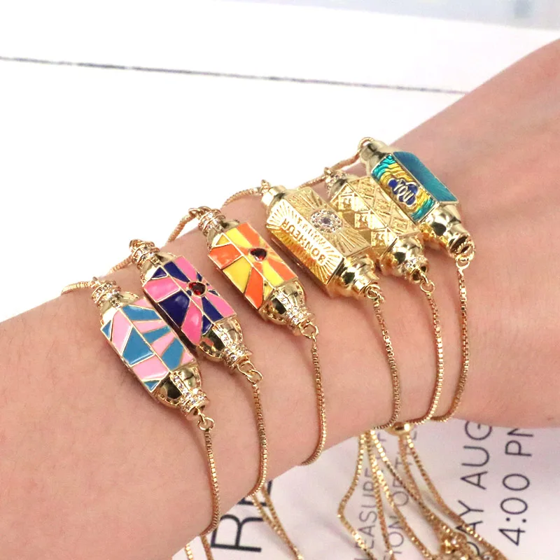 

5Pcs 2021 New Colorful Enamel Hex Bracelet for Women CZ Heart Fashion Lucky Jewelry Gold Colors Party Accessories