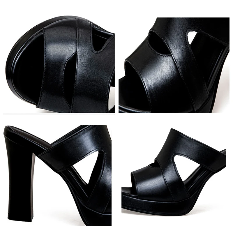 

White Patent Leather Platform High Heel Slipper Designer Hollowed Out Non-Slip Ladies Shoes Sexy Open Toe Comfortable Sandals