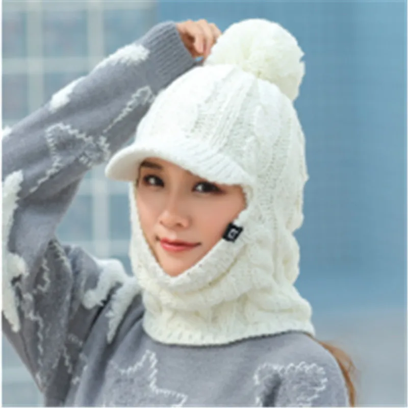 Осень зима 2020 теплая шапка шарф комплект вязаный шерстяной мяч два предмета
