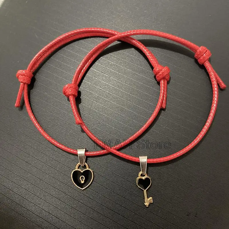 1 пара новинка браслет для пар эмалированный на удачу с брелком в виде ключа и