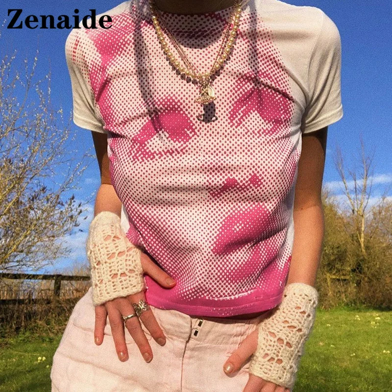 

Женский короткий топ с коротким рукавом Zenaide E, Повседневная футболка в готическом стиле с принтом, Базовая футболка с круглым вырезом для ле...
