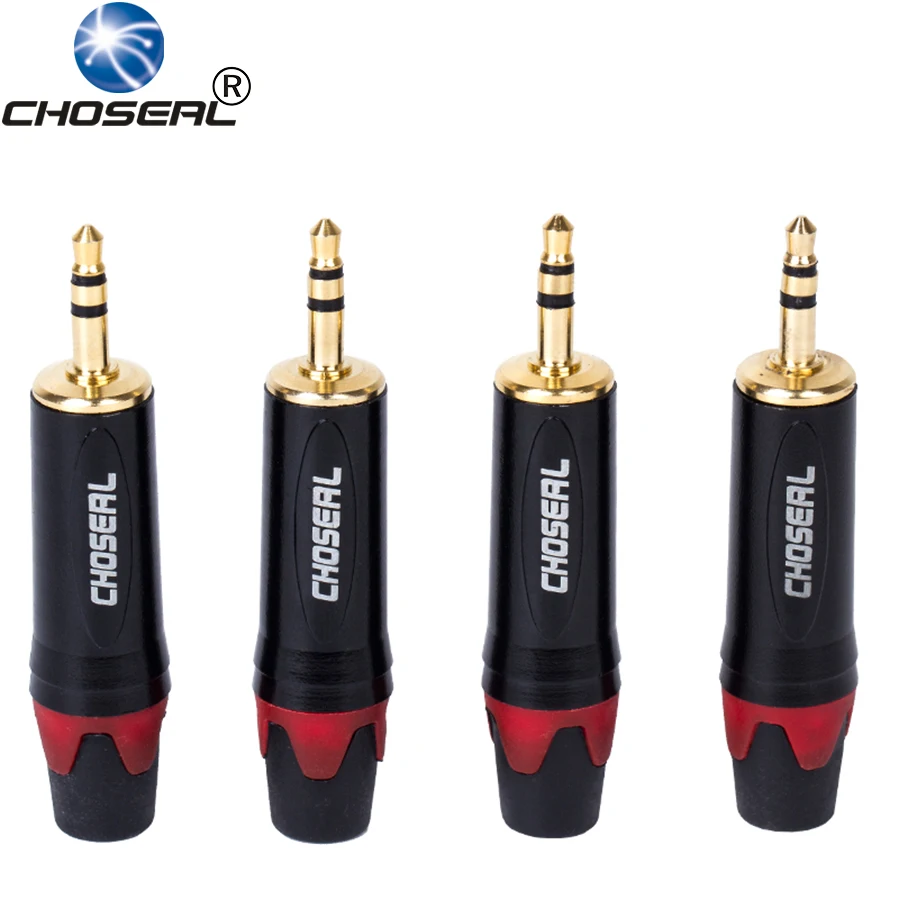 Fone de Ouvido Conector de Solda Choseal Lote 3.5mm Jack Adaptador 24k Gold-plated Cabo Aux 3 Pin Qd2008r 4 Pçs –