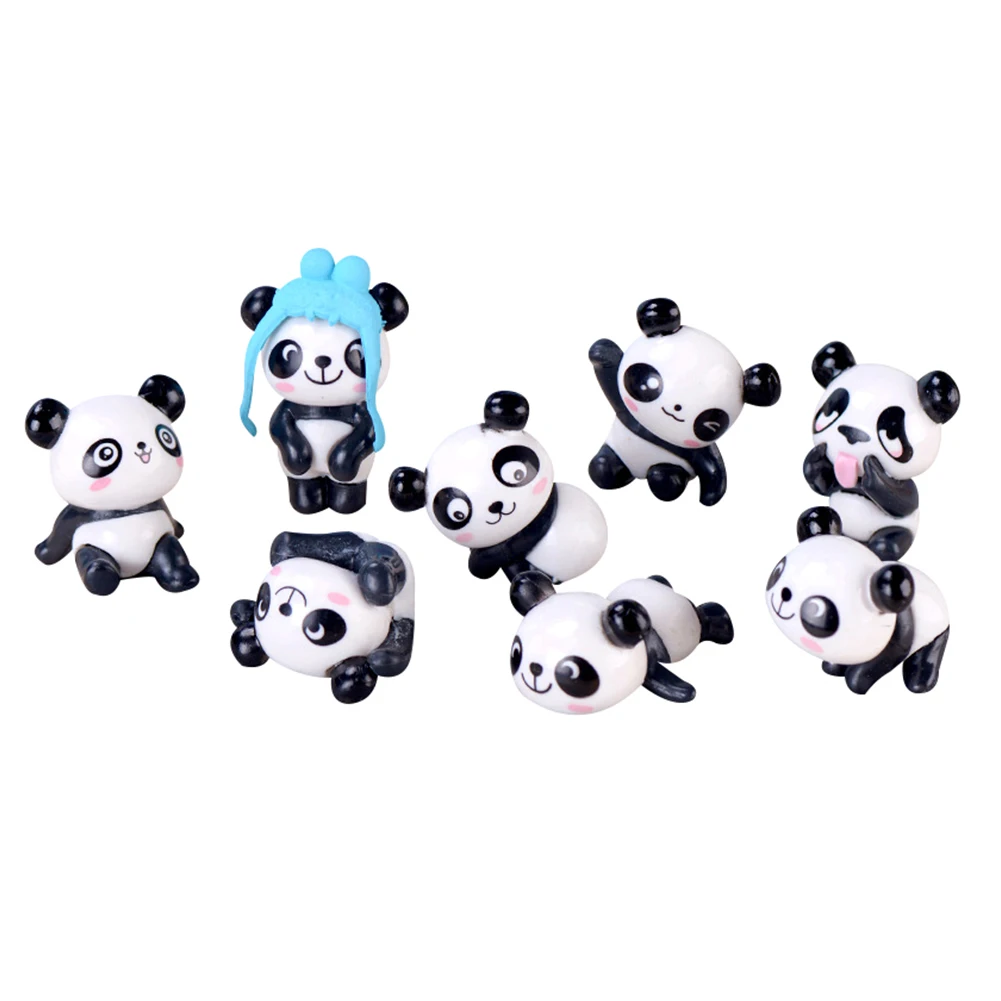 

8pcs/Set Cute Panda Moss Micro Landscape Terrarium Figurine Decoration Resin Funny Panda Babies Ornament Fairy Garden Miniature